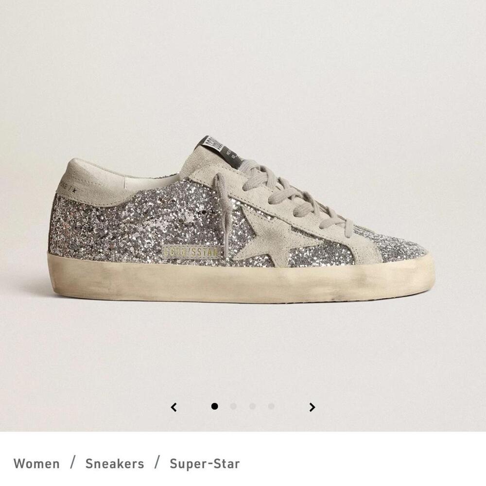 Golden Goose super star sneakers in silver glitter with ice-gray suede star.